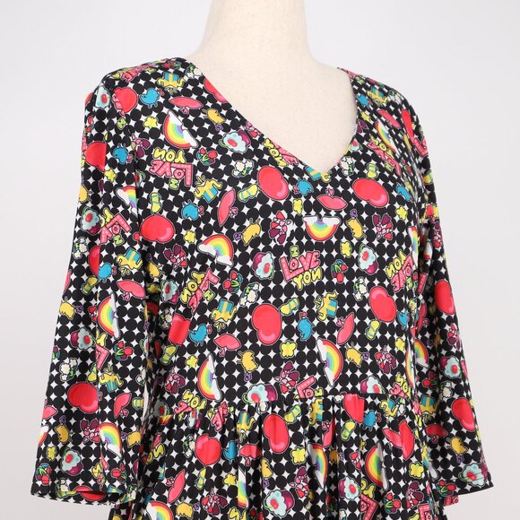 NWT DOLLY & DOTTY Black & Rainbow Retro Print Flare Dress Size 12 - Picture 4 of 9